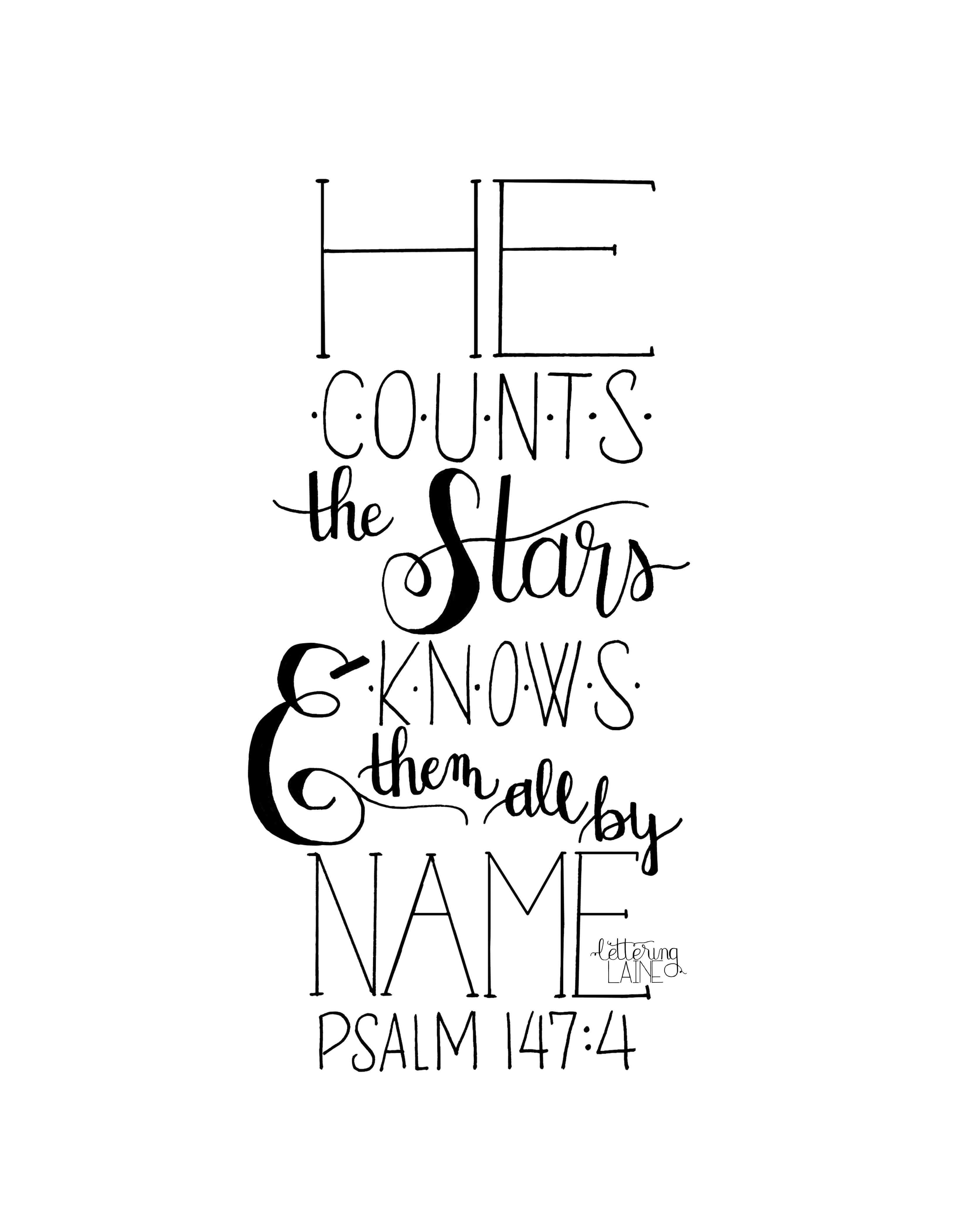He counts the stars handlettered art work