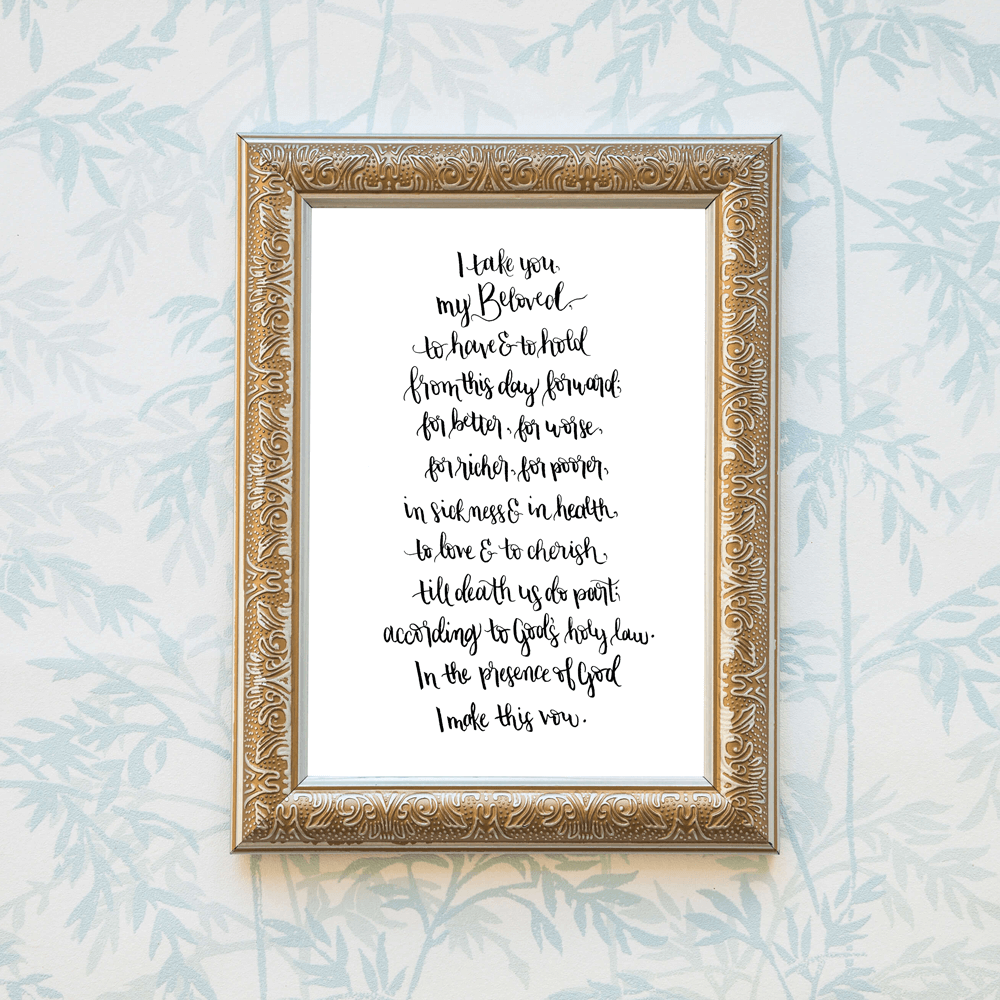 traditional church of england wedding vows art print